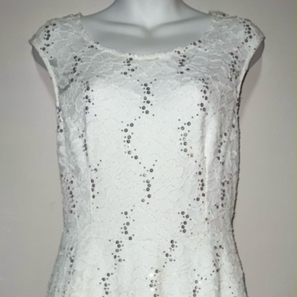 white sequin lace dress